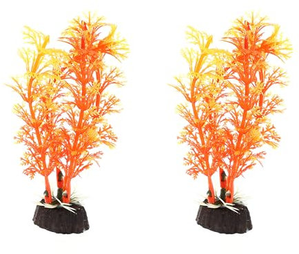 CAPASTEC Aquarium Plastic Plants, Artificial Aquatic Plant for Fish Tank Landscape 4.72 Inch (Orange) 2Pcs