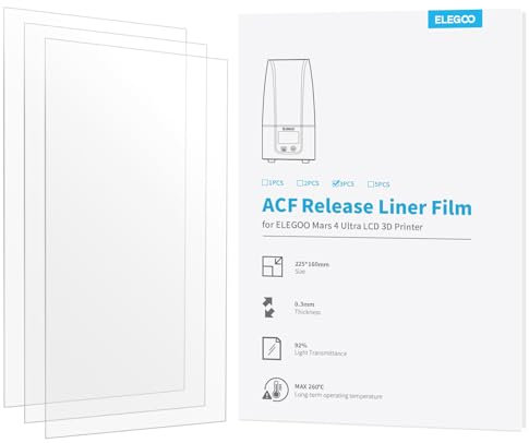 ELEGOO ACF Release Film 3PCS 3D Drucker Zubehör Ersatzteile für ELEGOO Mars 4 Ultra Resin 3D Drucker 225 x 160 MM und 0.3 mm Dicke mit 92 Prozent Lichtdurchlässigkeit