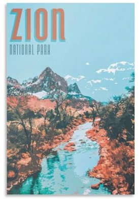 EWPLOREWASP Vintage-Reiseposter Zion National Park Leinwand Kunst Poster Geschenk Wanddekoration Malerei Poster Dekorative Poster