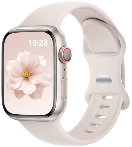 DaQin Soft Silicone Band Compatible with Apple Watch SE Strap - Breathable Sport Band Compatible with Apple Watch Straps Women Series 11 10 9 8 7 6 5 4/for iWatch Straps 40mm 42mm 38mm 41mm, Starlight