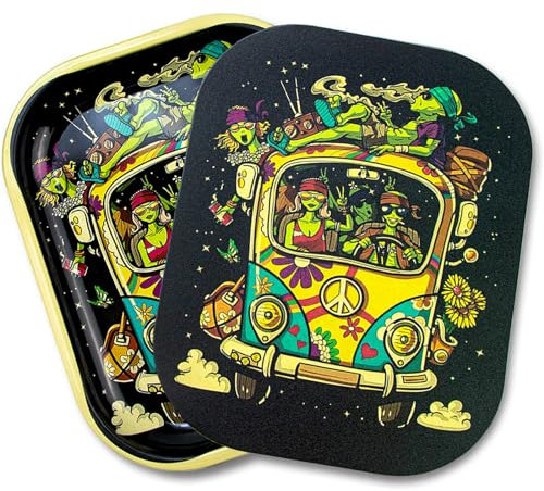 Bandejas de metal con tapa magnética suave de PVC con tapa de tapa, bandeja decorativa pequeña y bonita, almacenamiento ideal para el hogar o sobre la marcha, 7 x 5.5 pulgadas