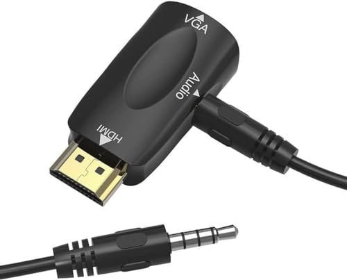 HDMI to VGA Adapter, 3.5mm 1080p Audio Jack Cable, Female Gold-Plated To HDMI Male Connector, Compatible with Monitor, Laptop, Computer, Projector, HDTV, Chrome book and DVD Player