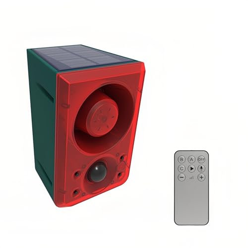 Lancoon Solar Bewegungssensor Alarm im Freien mit bellendem Schuss Ton 130db Laute Sirene Lampe Strobe Licht mit Fernsicherheit für Home Garden Yard