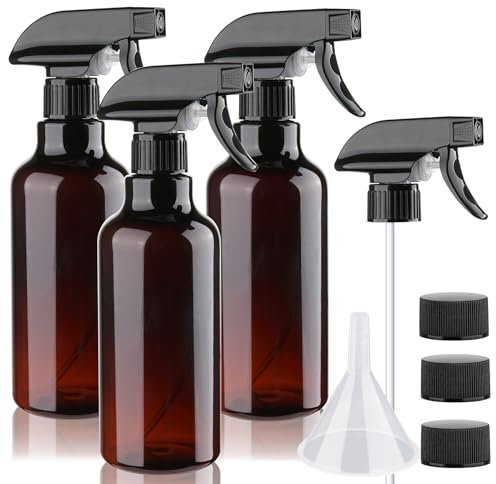 Lot de 3 vaporisateurs vides en plastique - 500 ml - Résistants - Pour solutions de nettoyage, plantes, animaux domestiques, huiles essentielles, cheveux, cuisine (ambre)