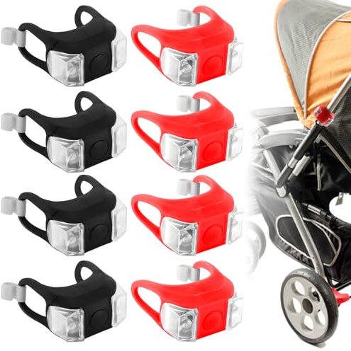 Sporgo 8 Stück LED Kinderwagen Licht: Wasserdichte Kinderwagenlicht LED Silikonleuchten Silikon Buggylicht, Mehrzweck LED Kinderwagen Licht für Alle Kinderwagen Beleuchtung (Rot + Schwarz)