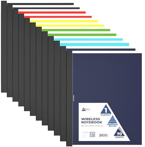 E-CLIPS USA Notizbuch ohne Spiralbindung, 1 Thema, College-Notizbuch, Notizbücher, Bulk, Schulbedarf, perforierte Kanten, 6 Farben, 70 Blatt (12, College liniert)