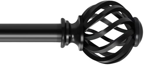 Schwarz Gardinenstange 70-155cm, 16 mm Durchmesser Verstellbare Vorhangstange mit Kappenknäufen und Halterungen für Wohnzimmer, Schlafzimmer oder Küche