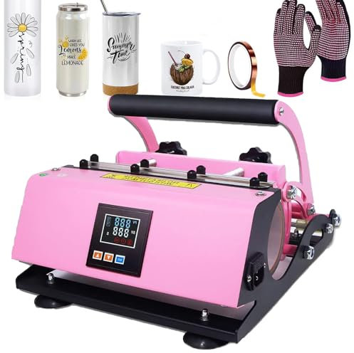 Mcamgiczin Máquina de prensado por Calor para Vasos, Prensa para Tazas Que se calienta de Manera rápida y Uniforme, Prensa para Vasos, Tazas y jarras de 11 oz a 15 oz con Cinta térmica