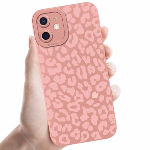 Coalbooliy Coques pour iPhone 12 Mini 5,4'', Étui Rose Souple TPU Silicone Aesthetic Modèle Léopard Dessin Durable Fine Housse de Antichoc Camera Protection Cover Cadeau Filles, 07