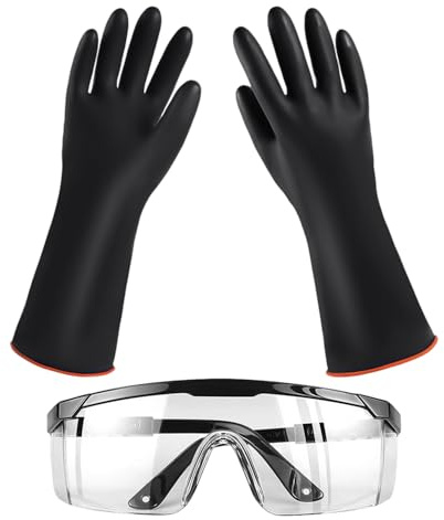 1 Paire De Gants Résistants Aux Acides, 1 Paire De Lunettes De Sécurité, Gants Chimiques Longs En Caoutchouc