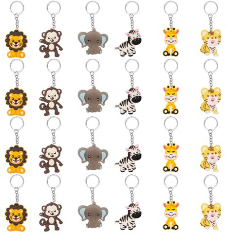 Sxutop 24 Pezzi Portachiavi dei Cartoni Animali Portachiavi Animal per Bambini Silicone Mini Porta Chiavi con Animal Della Giungla per Feste Compleanno Matrimonio (6 Diversi Animali)