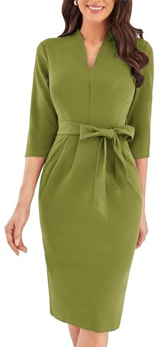 GRACE KARIN Professionelles Kleid mit Taschen Formelles Cocktailkleid für Hochzeitsgäste für Frauen Olivgrün M