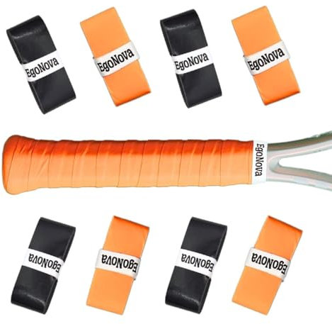 Griffband Tennisschläger, schweißabsorbierendes Tennisschläger Griffband, weiche und Bequeme Tennisschläger Griffe, einfach zu installierendes Badmintonschläger Griffband(4 Schwarz 4 Orange)