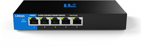 Linksys Switch non gestito multi-gig a 5 porte, 2,5 G, Ethernet ad alta efficienza energetica, controllo del flusso full-duplex, ideale per piccoli e uffici domestici con design senza ventola e