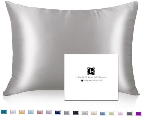 Silk Pillowcase for Hair and Skin with Hidden Zipper, Ravmix Both Sides Silk Pillow Case 50×75cm, 1PCS, Gift for Women Men, Apricot Gray