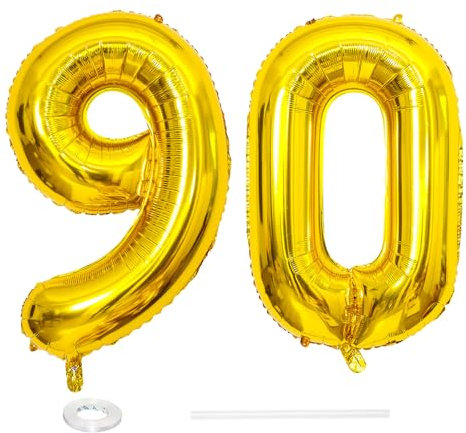 ParPix Luftballon 90 Geburtstag Deko, 32 90 Luftballon Zahl, Gold, 2 Stück, Aluminium, Unisex – Erwachsene, Unisex-Kinder, Hochzeit, Geburtstag, Jahrestag