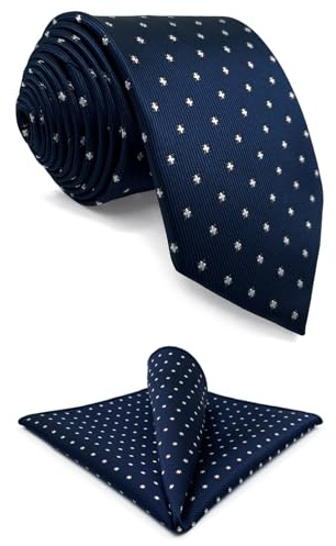 S&W SHLAX&WING Marineblau Weiße Punkte Herren Krawatte mit Einstecktuch Gewebt