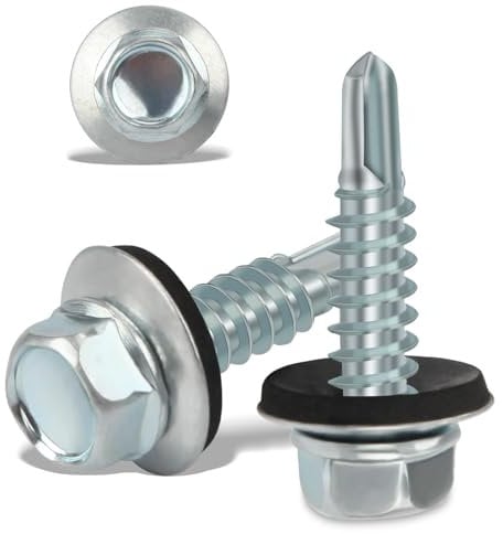 100PCS Roofing Screws with Rubber Washers 4.8x19mm Hex Head Self Tapping Screws Tech Screw for Metal Zinc Plated Corrugated Roofing Cladding Steel Screw for Tin Roof
