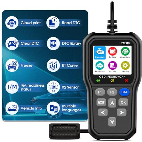 Anluomania OBD2 Diagnosegerät Auto, KFZ Auslesegerät Mit OBD2-Funktionen, Auto Diagnosegerät, Motor Fehlercodeleser, OBD2 Scanner Codeleser, Auto Auslesegerät, 2,4 Zoll IPS Farbbildschirm, 13 Sprachen