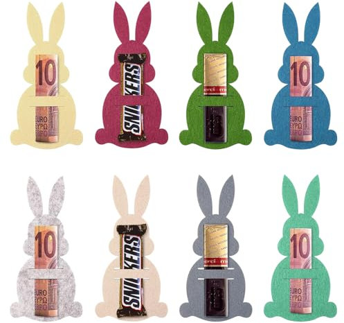 Huangzd 8 Stück Ostern Geldgeschenke, Osterhasen Filzdekorationen Geldgeschenk Verpackung für Ostern Hasen aus Filz Ostern Geschenk Lustige Osterdekoration zum Verschenken für Geld (A)