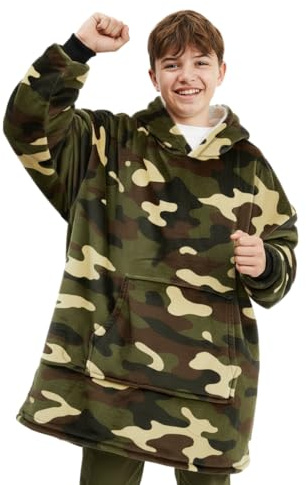 The Big Softy Oversized Blanket Hoodie Kids - Teens, Graphic Print Black Hoodie Blanket (Teen Camouflage)