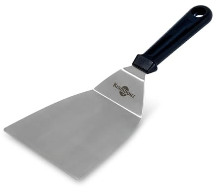 KRAMPOUZ - Kit completo de limpieza para plancha en acero inoxidable - 1 espátula angulada de acero inoxidable y 2 bolas de acero inoxidable - Limpieza rápida y sin esfuerzo de las planchas