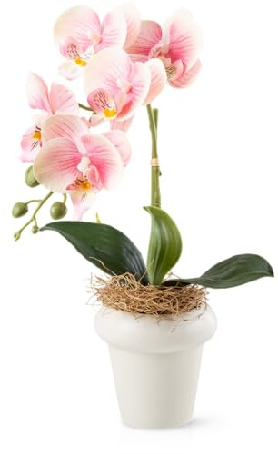 PASCH® Orchideen künstlich in Hochglanz-Keramiktöpfen (46cm) | Kunstblumen im Topf | Kunstblumen wie echt | künstliche Orchideen im Topf (Rosa)