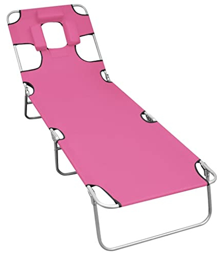 Générique Chaise Longue Pliable avec Coussin de tête Acier Rose Magento,Meubles,Mobilier de Jardin,Sièges de Jardin,Bains de Soleil,Rose,4.8 KG,310333