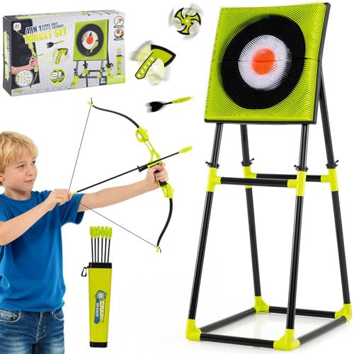 COSTWAY Throwing Target Set, Kids Throwing Game with PVC Frame & Hanging Hooks, Indoor Outdoor Sport Toy Gift for Ages 6+ (with 3 Throwing Axes, 3 Ninja Darts, 6 Darts, Bow & 5 Arrows, Green+Black)