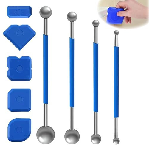 9 Stück Silikon Abzieher Silikon Badezimmer Werkzeug Schaber Kit Fugenglätter Set 4 Stk Metallkugel Abzieher 5 Stk Silikon Fugenglätter Silikon Fugenglätter für Badezimmer Küchenfliesen Blau