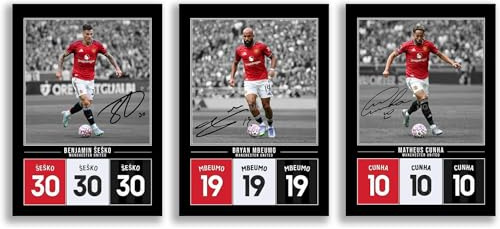 Matheus Cunha Manchester United Signed Photo Poster Print Picture Display Framed Autograph Memorabilia for Football Fans Gift Man Utd Brazil (A4 Posters Only Mbeumo Cunha Sesko)
