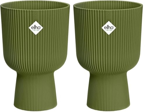 elho Vibes Fold Coupe 14 Pflanzentopf - Blumentopf für Innen - 100% recyceltes Plastik - Ø 13.9 x H 21.0 cm - Grün/Ferngrün (Packung mit 2)