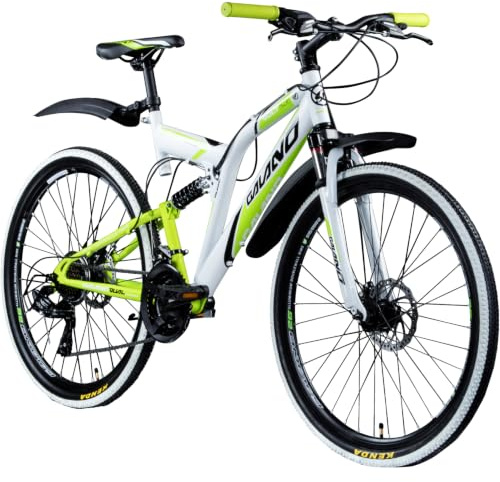 Galano Volt DS Mountainbike Fully Jugend MTB ab 160 cm Fahrrad Bike Rad | weiß/grün, 46 cm, Double Suspension, Rahmenfederung, mechanische Scheibenbremse, sportliches Design, Gelände Abenteuer