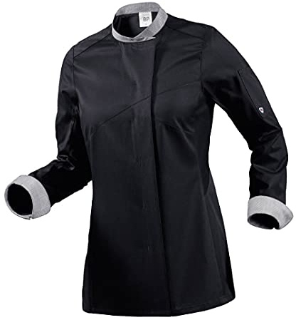 BP 1592-435-32-S Kochjacke für Frauen, Lange Ärmel mit farbigen Manschetten und Stehkragen, 180,00 g/m² Stoffmischung, schwarz, S