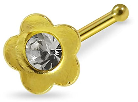 Monster Piercing 9K Jaune Or Clair Cristal Pierre Solide Fleur 22 Gauge Nez OS Nez Stud Bijoux Piercing