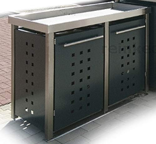 Reinke Mülltonnenbox mit Pflanzenwanne und Edelstahl-Pfosten für 2 Tonnen 240L (MW22R) Antrazit, Mülltonnenhaus, Mülltonnenverkleidung