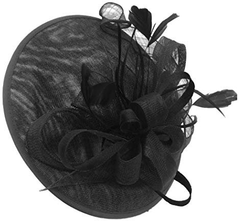 Caprilite Black and Black Sinamay Big Disc Saucer Fascinator Hat for Women Weddings Headband