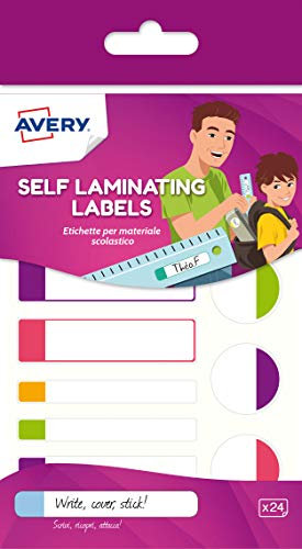 Avery Waterproof Self-Laminating Name Labels – 24 Pack, 86 x 17 mm – Neon Colours – Stick-On Labels for Lunchboxes, Water Bottles, School Supplies, Clothing & More – Dishwasher Safe (APFLUO24.UK)