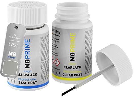 MG PRIME Autolack Lackstift Set für Volkswagen VW LR7L / R7L / 7B Silver Leaf Metallic/White Gold Metallic Basislack Klarlack je 50ml