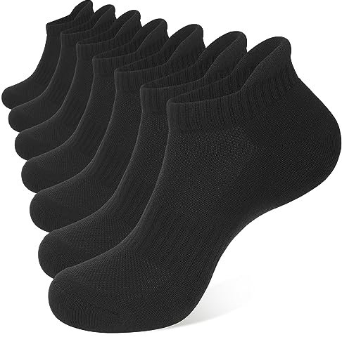 CLOSEMATE 7 Paar Sneaker Socken Herren Damen Kurze Gepolsterte Laufsocken Sportsocken aus Baumwolle Atmungsaktive Sneakersocken Running Ankle Socks Schwarze 43-46 L