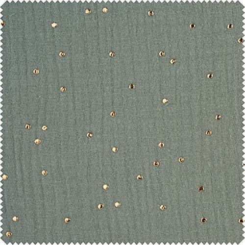 Musselin Baumwoll-Stoff Goldene Punkte, B 130 cm, Meterware Khaki