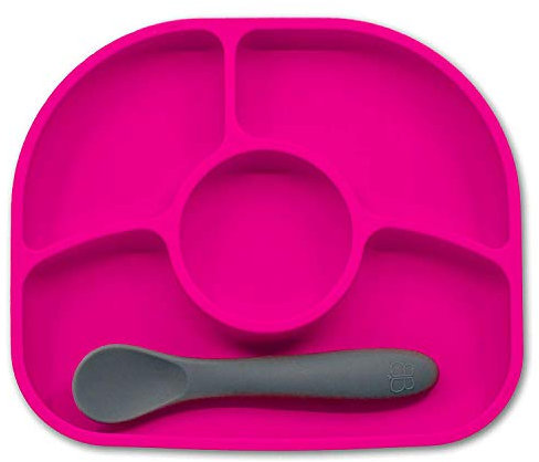 bblüv - Yümi - Juego de platos y cucharas de silicona (rosa)