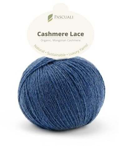 PASCUALI | Bio Cashmere Lace. Strickwolle aus 100% Kaschmirwolle Wolle zum Stricken und Häkeln, 1 Knäuel - 25g - Farbe: Denim 40