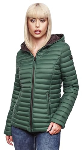 MARIKOO Damen Steppjacke Übergangsjacke gesteppte Jacke mit Kapuze Frühjahr Stepp B857 [B857-Asr-Dunkelgrün-Gr.M]