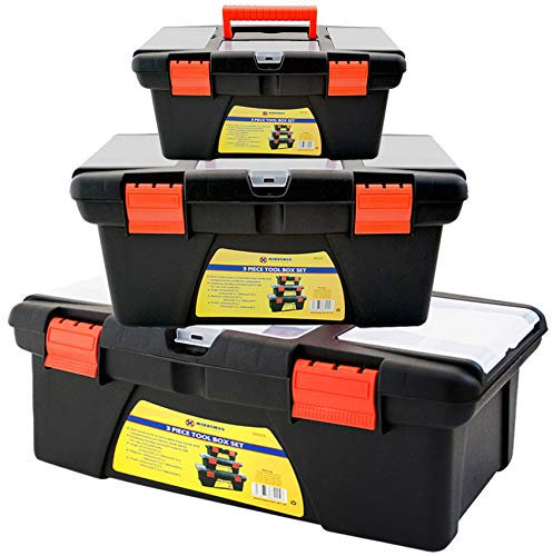 3 x Pcs MARKSMAN TOOL BOX SET Chest FREE TRAYS Heavy Duty Foldaway Carry Handle DIY Compartment Removeable Tote WORKSHOP Storage Organiser Small Medium Large Garage Home Garden Power Hand Tools UK