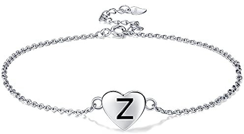 Lydreewam Lettre A-Z Coeur d'amour Bracelet de Cheville pour Femme Argent Sterling 925 Été Pieds Nus Plage, réglable 22+4cm