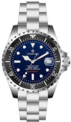 ENRIVA Automatische Herren-Armbanduhr, Profi-Taucheruhr, drehbare Keramik-Lünette, Taucheruhren, selbstaufziehend, Blaues Zifferblatt (Keramik-Lünette), Taucheruhr