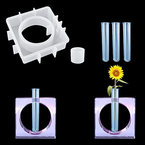 FineInno Vase Resin Mould, Propagation Station Mold with 3 Test Tubes, Hydroponic Planter Silicone Mould, Flower Pot Epoxy Resin Mould for DIY Crafts Unique Home Decor