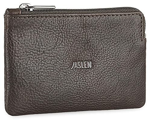 Jaslen - Porte-Monnaie pour Homme Petit - Portefeuilles pour Homme en Cuir véritable - Porte-Monnaie Femme - Portefeuille pour Homme - Porte-Cartes pour Homme avec Porte-clés et RFID 204202, Marron,