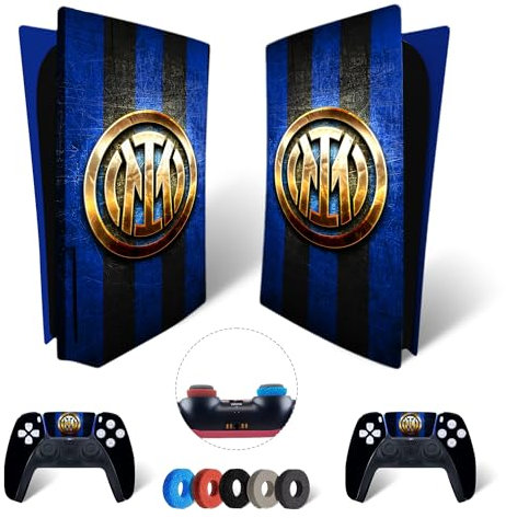 MaD Vision® Extra-Durable Skin Set per PS5 Disc + 5 Paia di Aiming Rings | Pellicola Adesiva in Vinile Opaco per PlayStation 5 + 2 Controllers - per Inter Design